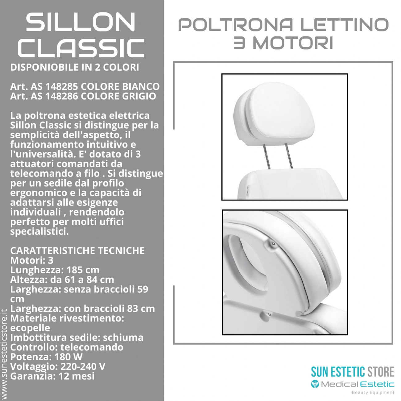 Sillon Classic poltrona lettino elettrica 3 motori estetica spa studio medico