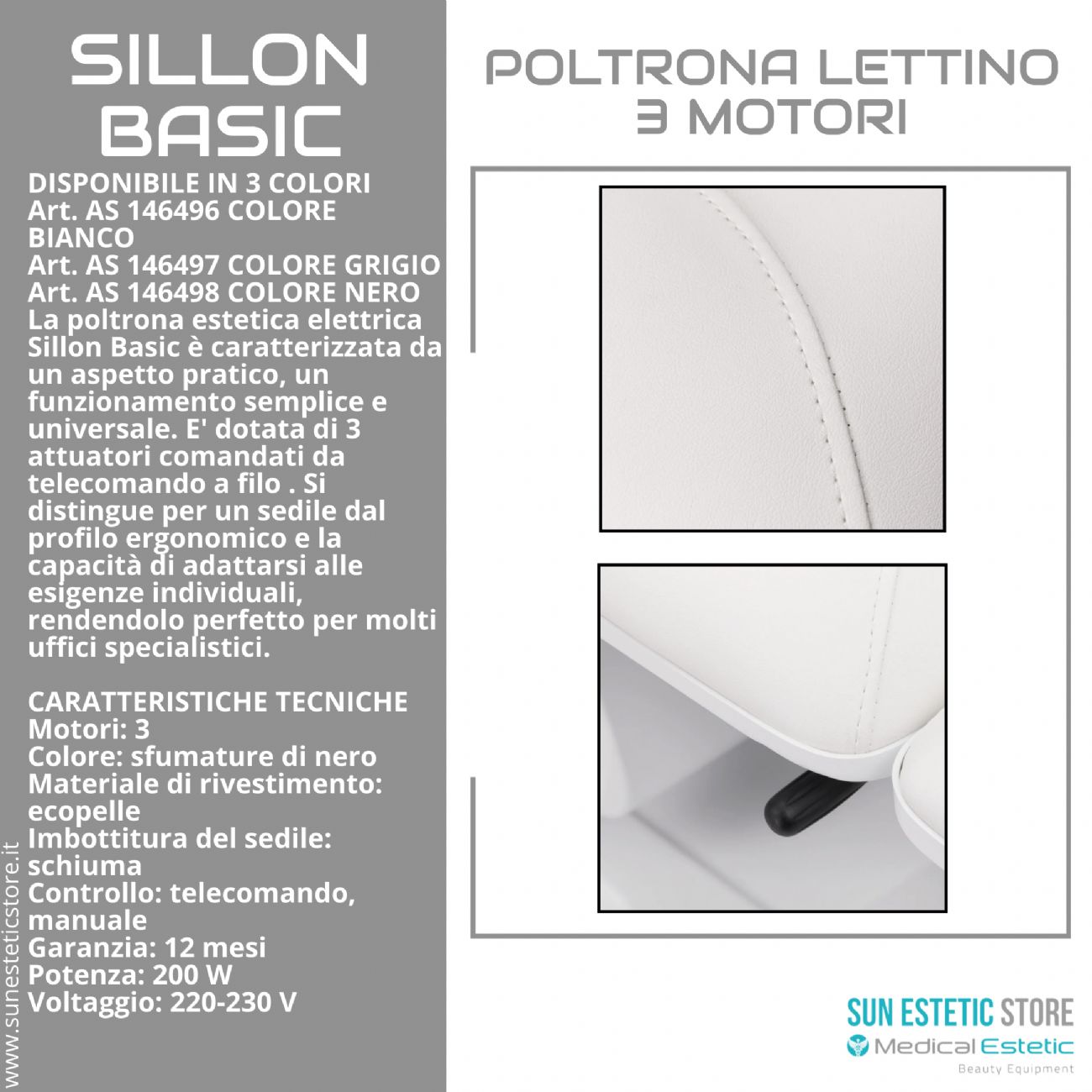 Sillon Basic poltrona lettino elettrica 3 motori estetica spa studio medico