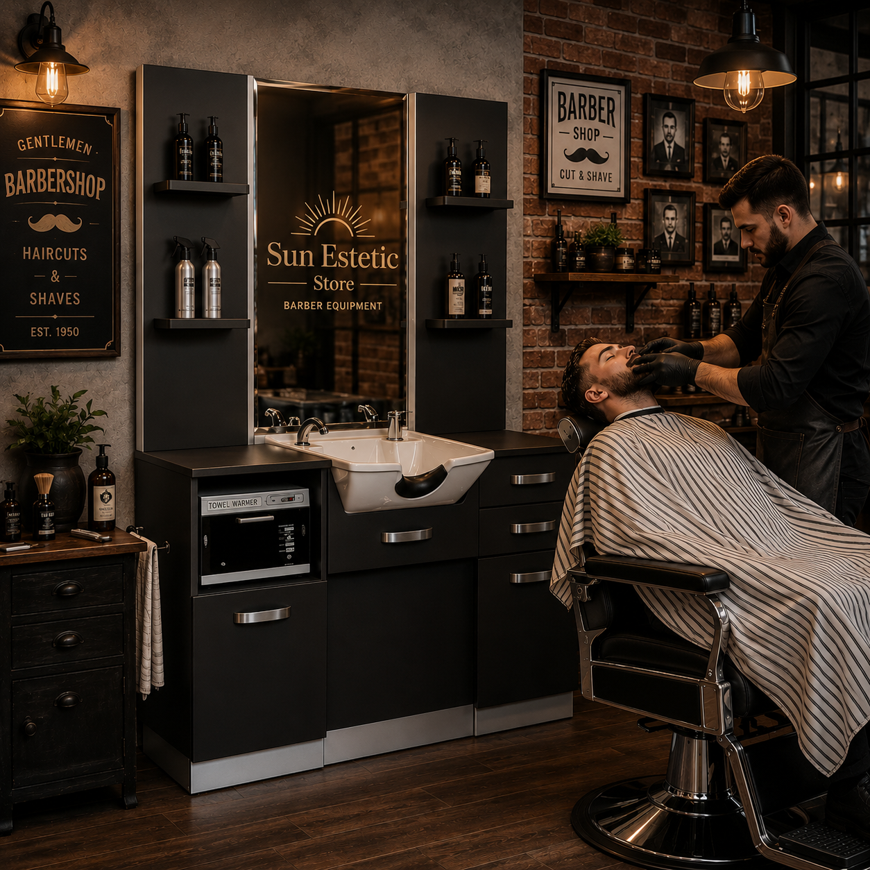 MASTER B085 CONSOLLE CON LAVELLO CASSETTI E MENSOLE PARRUCCHIERE BARBER