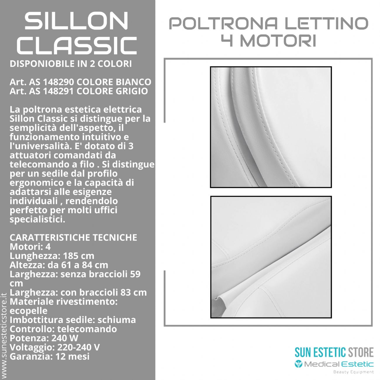 Sillon Classic poltrona lettino elettrica 4 motori estetica spa studio medico