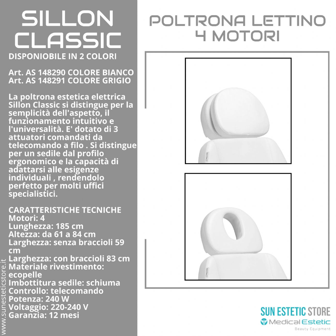 Sillon Classic poltrona lettino elettrica 4 motori estetica spa studio medico