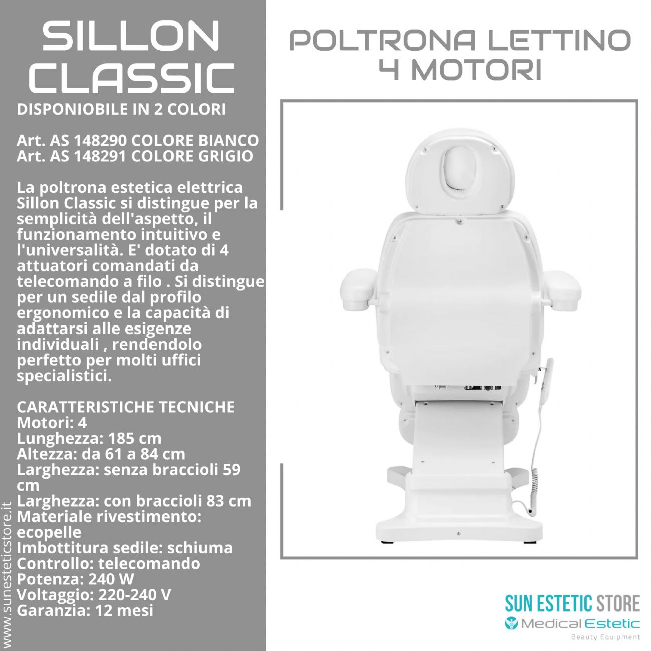 Sillon Classic poltrona lettino elettrica 4 motori estetica spa studio medico