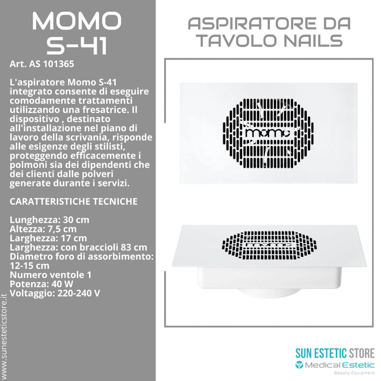 Momo S-41 aspiratore da incasso per tavolo manicure ricostruzione unghie nails