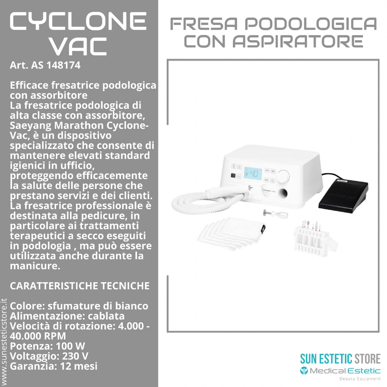 Ciclone Vac fresa podologica con aspirazione micromotore onicotecnica nails