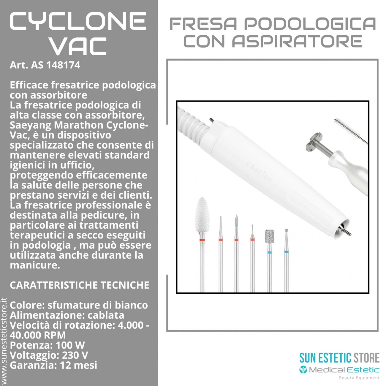 Ciclone Vac fresa podologica con aspirazione micromotore onicotecnica nails