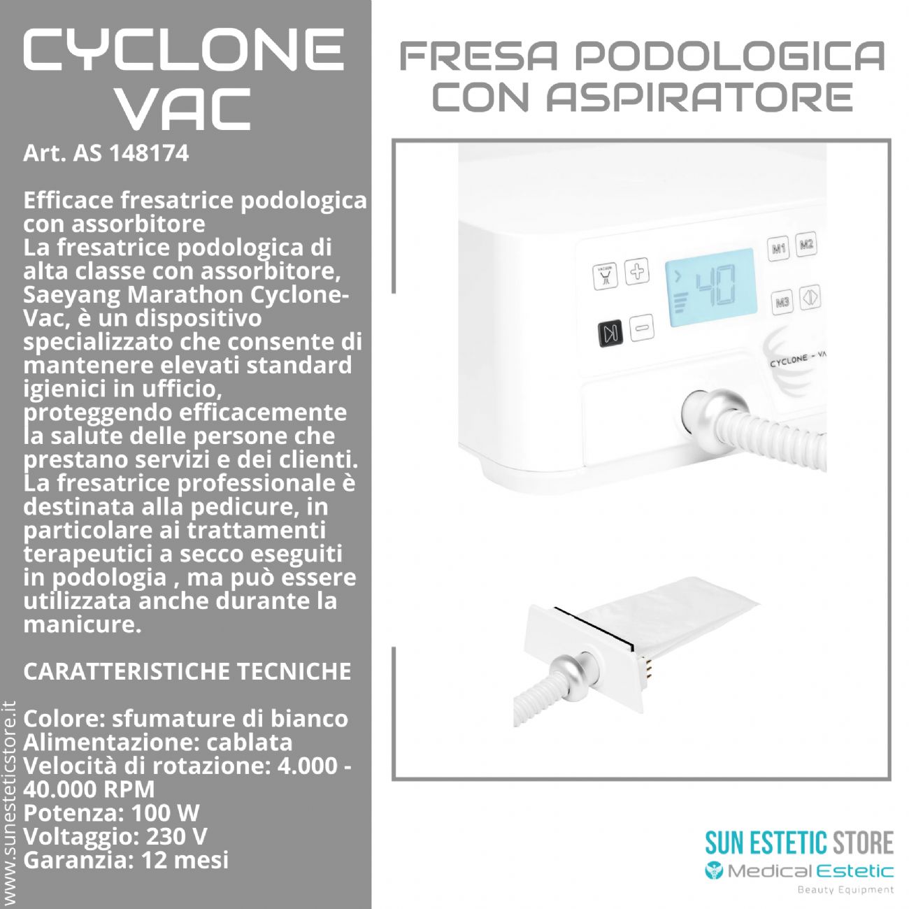 Ciclone Vac fresa podologica con aspirazione micromotore onicotecnica nails