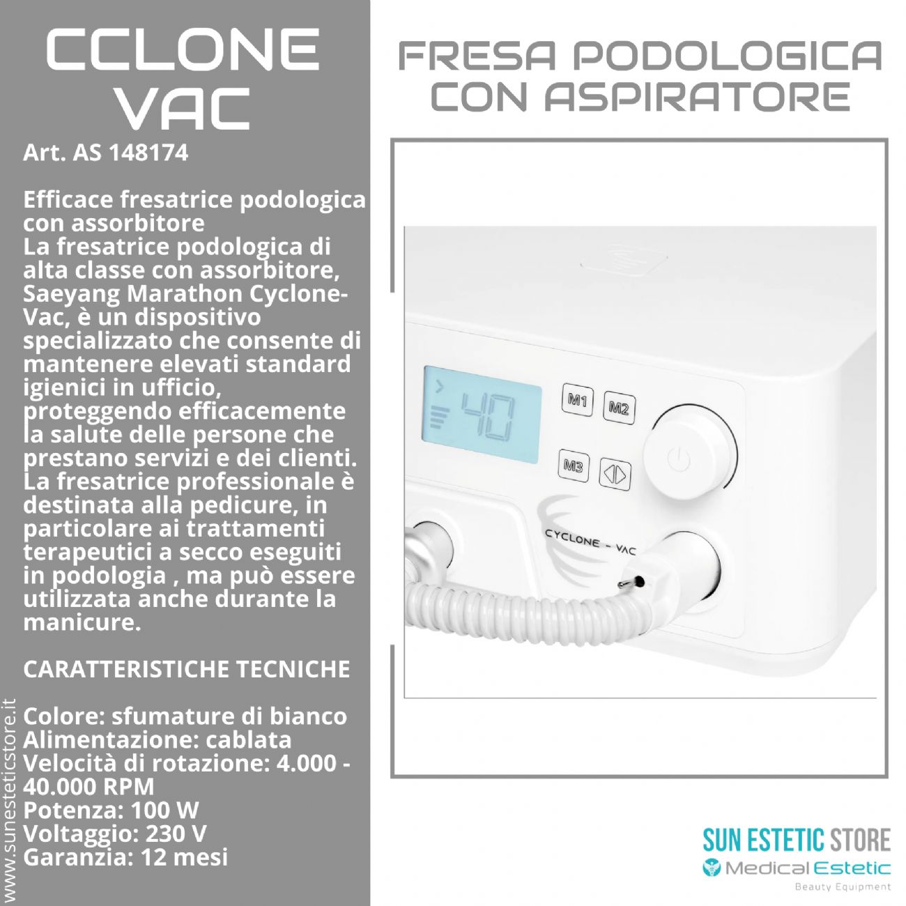 Ciclone Vac fresa podologica con aspirazione micromotore onicotecnica nails