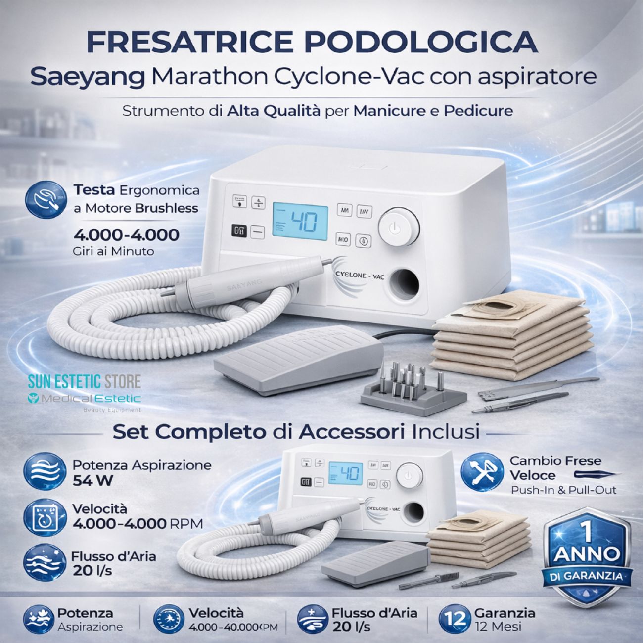 Ciclone Vac fresa podologica con aspirazione micromotore onicotecnica nails