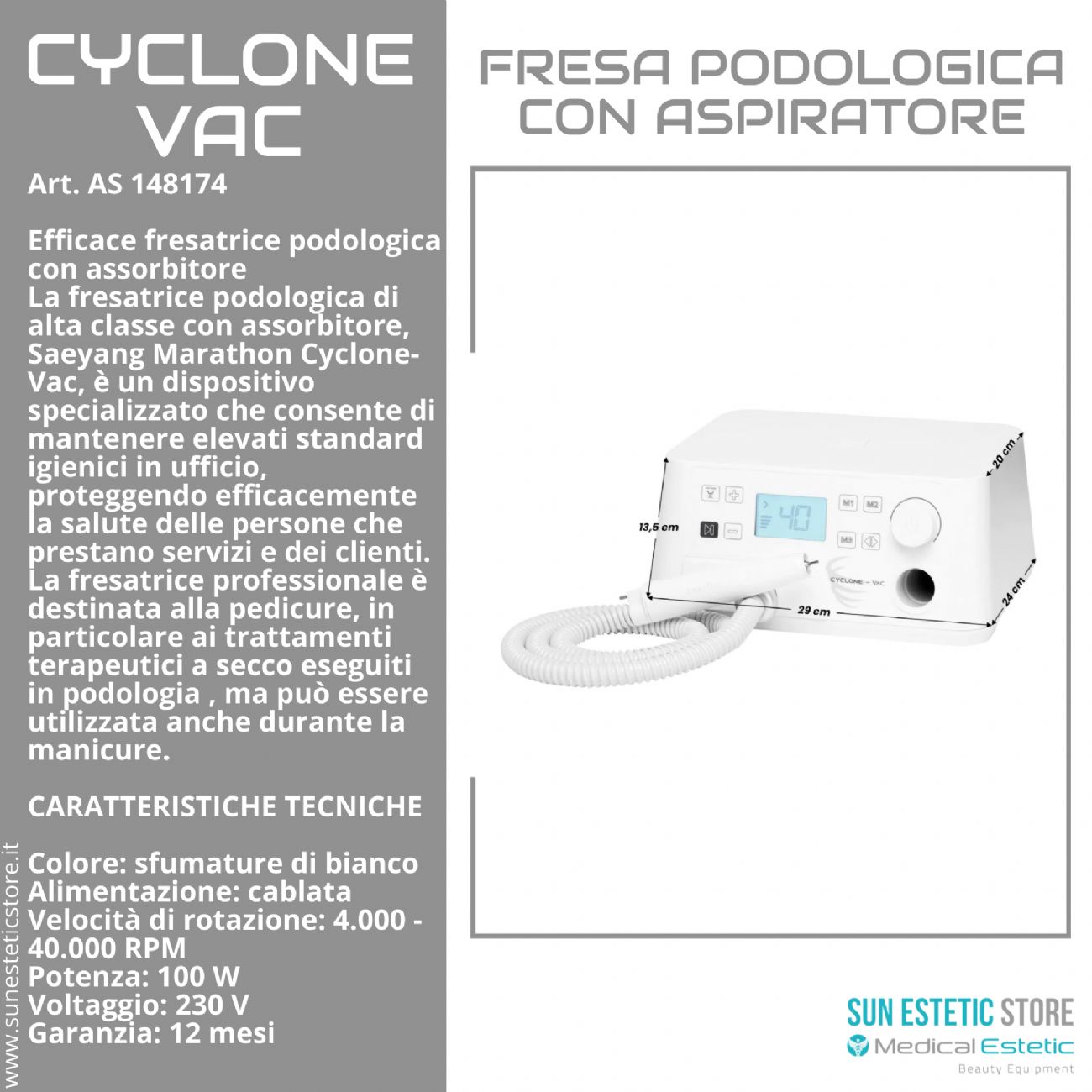 Ciclone Vac fresa podologica con aspirazione micromotore onicotecnica nails