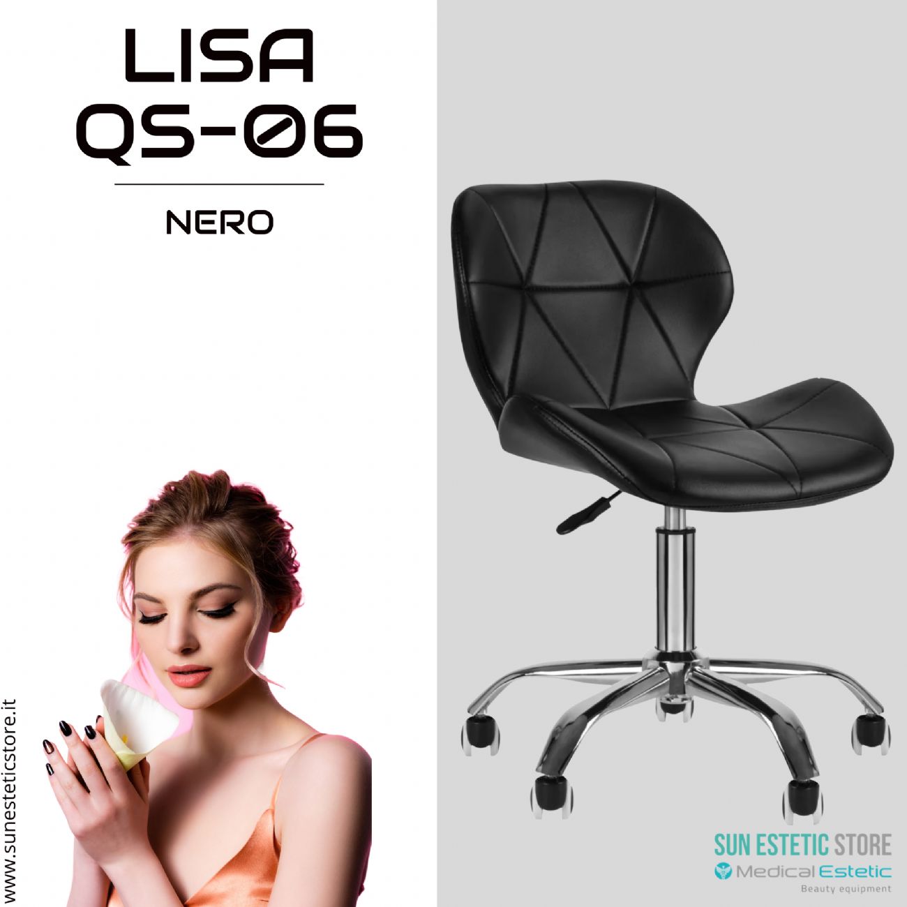 Lisa QS-06 sgabello poltroncina regolabile con schienale estetica manicure