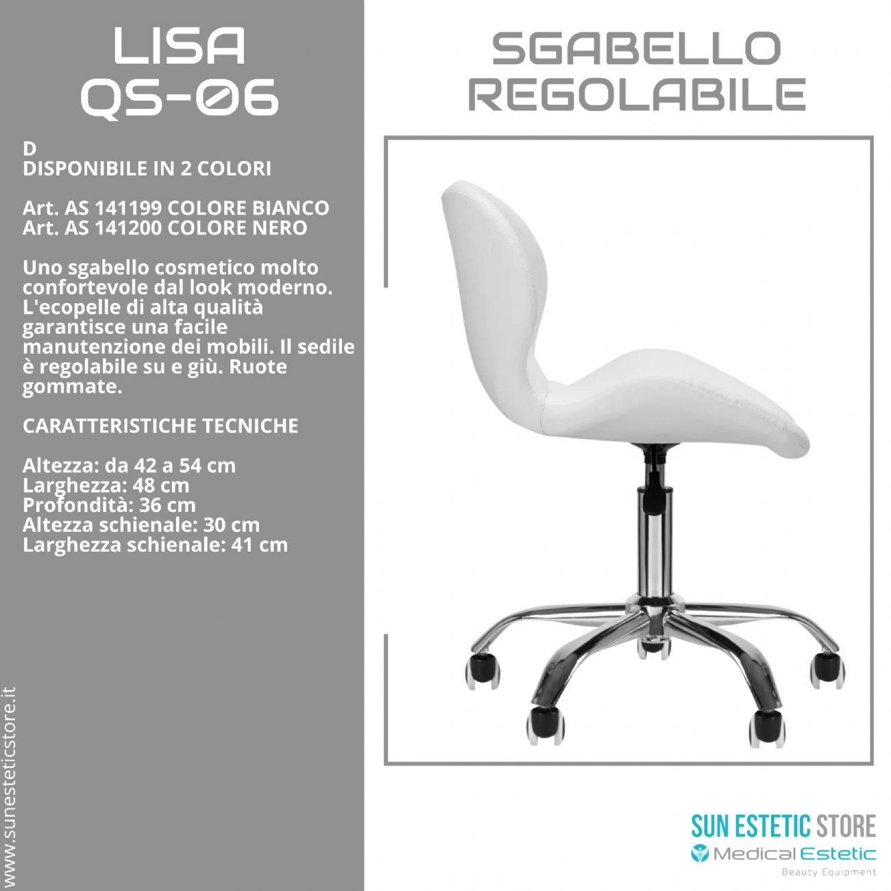 Lisa QS-06 sgabello poltroncina regolabile con schienale estetica manicure