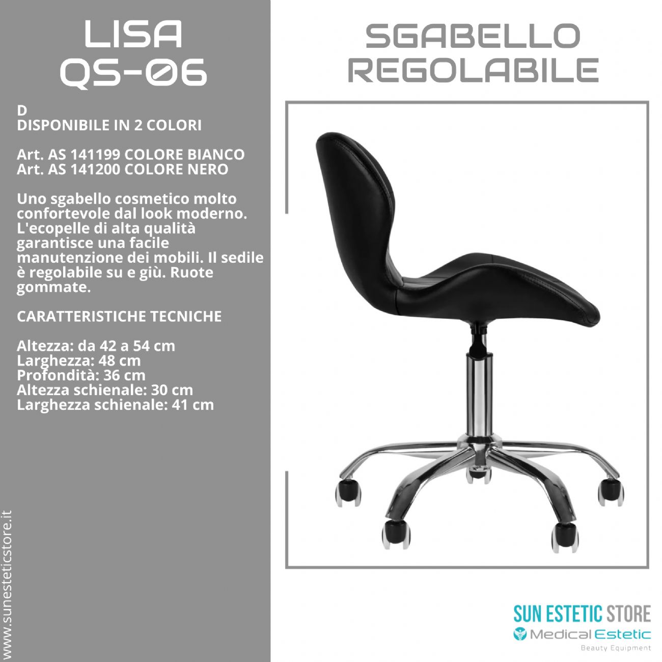 Lisa QS-06 sgabello poltroncina regolabile con schienale estetica manicure