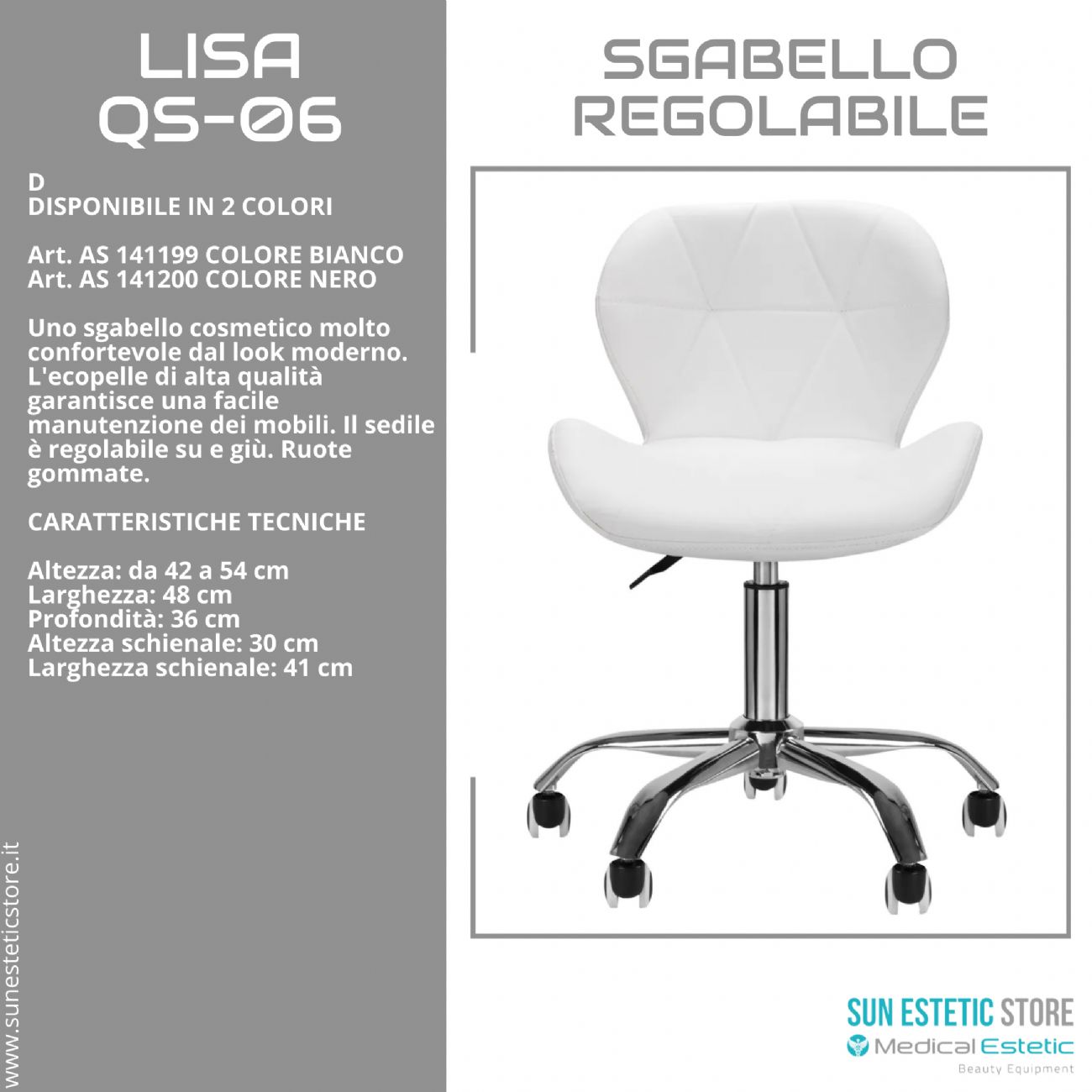 Lisa QS-06 sgabello poltroncina regolabile con schienale estetica manicure