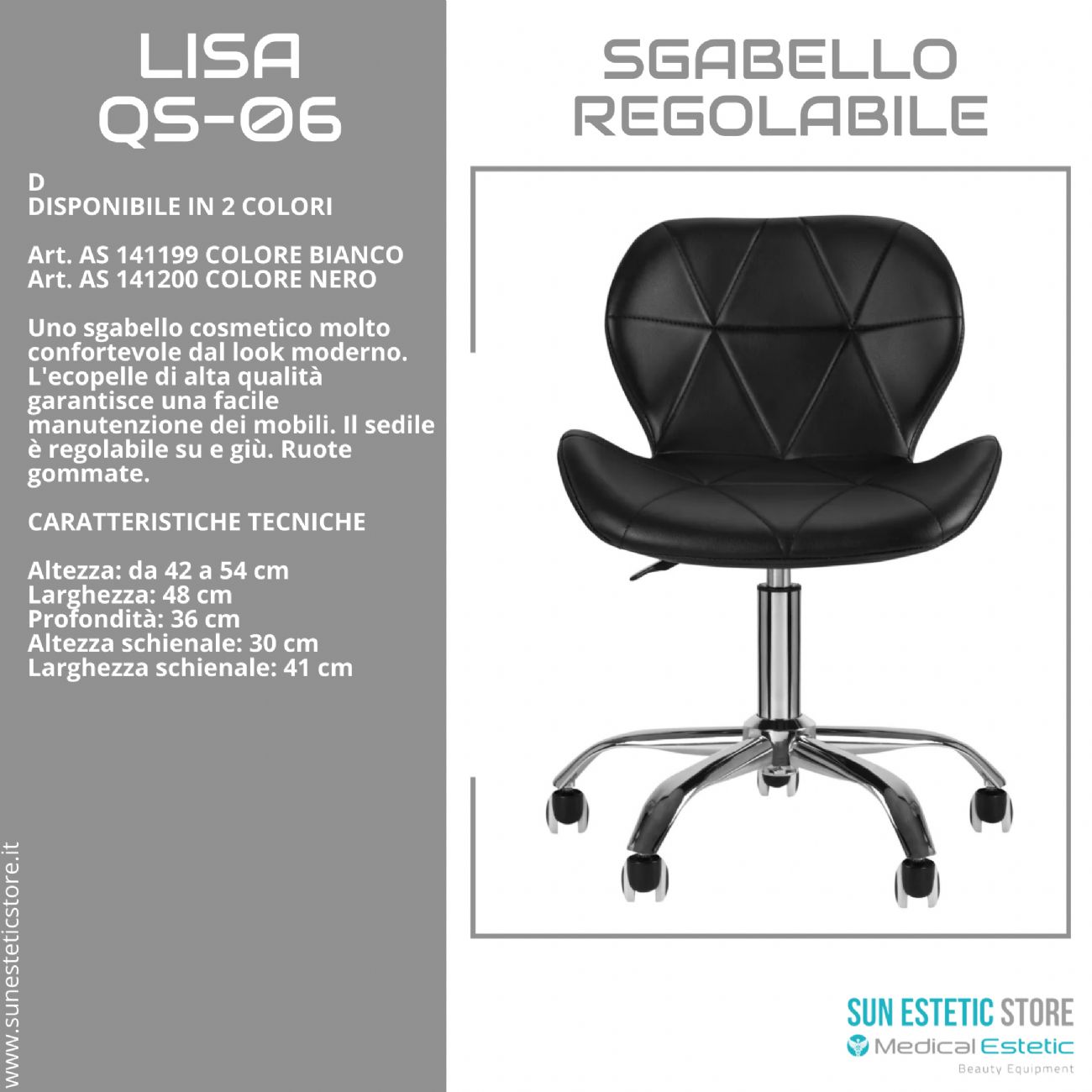 Lisa QS-06 sgabello poltroncina regolabile con schienale estetica manicure