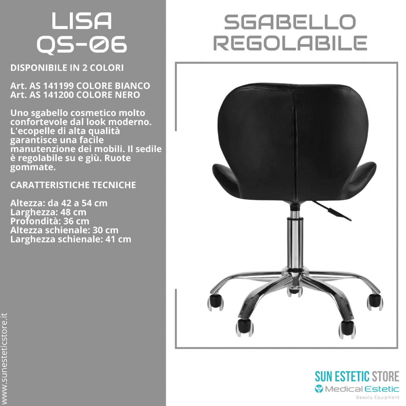 Lisa QS-06 sgabello poltroncina regolabile con schienale estetica manicure