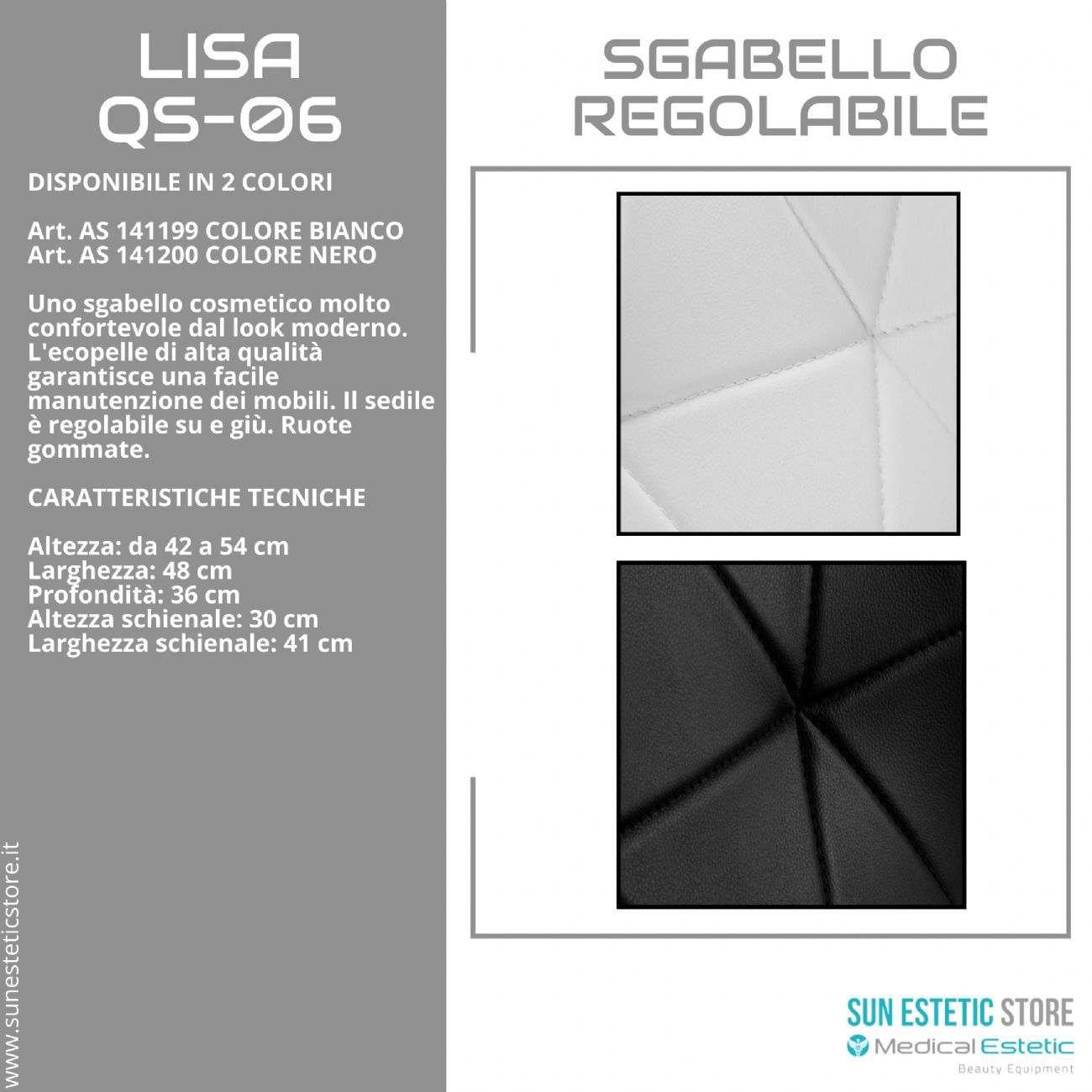 Lisa QS-06 sgabello poltroncina regolabile con schienale estetica manicure