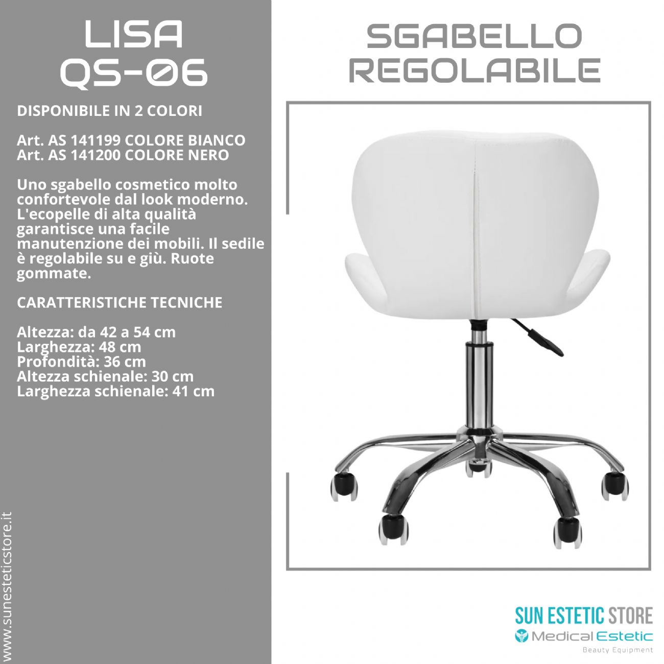 Lisa QS-06 sgabello poltroncina regolabile con schienale estetica manicure