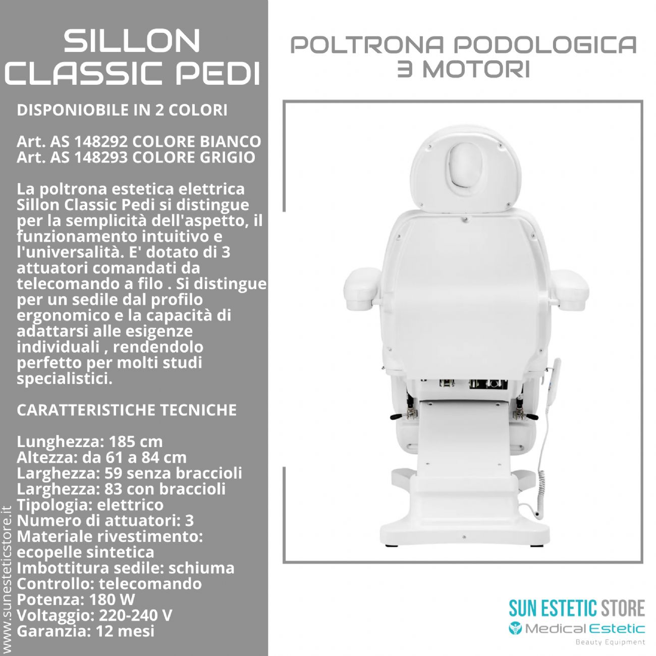 Sillon Classic Pedi poltrona podologica 3 motori per pedicure estetica