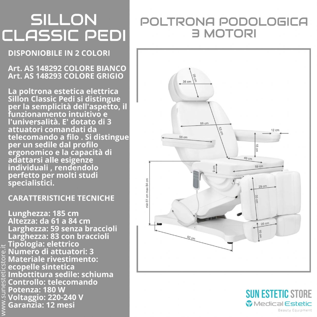 Sillon Classic Pedi poltrona podologica 3 motori per pedicure estetica