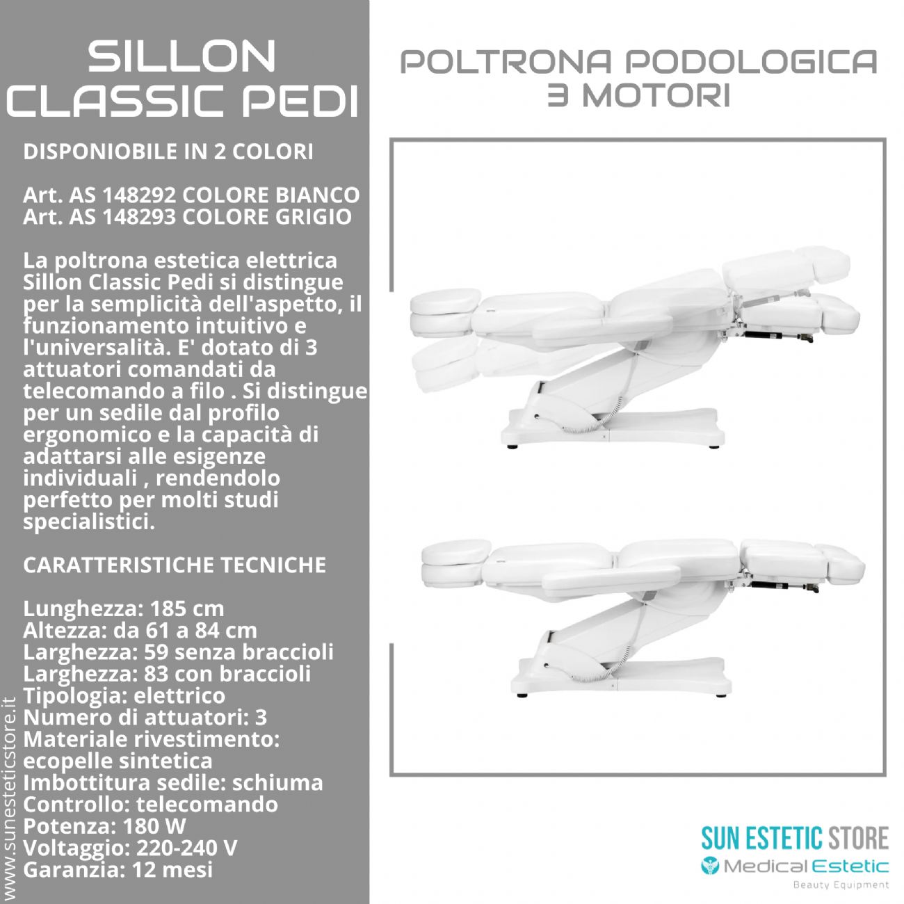 Sillon Classic Pedi poltrona podologica 3 motori per pedicure estetica