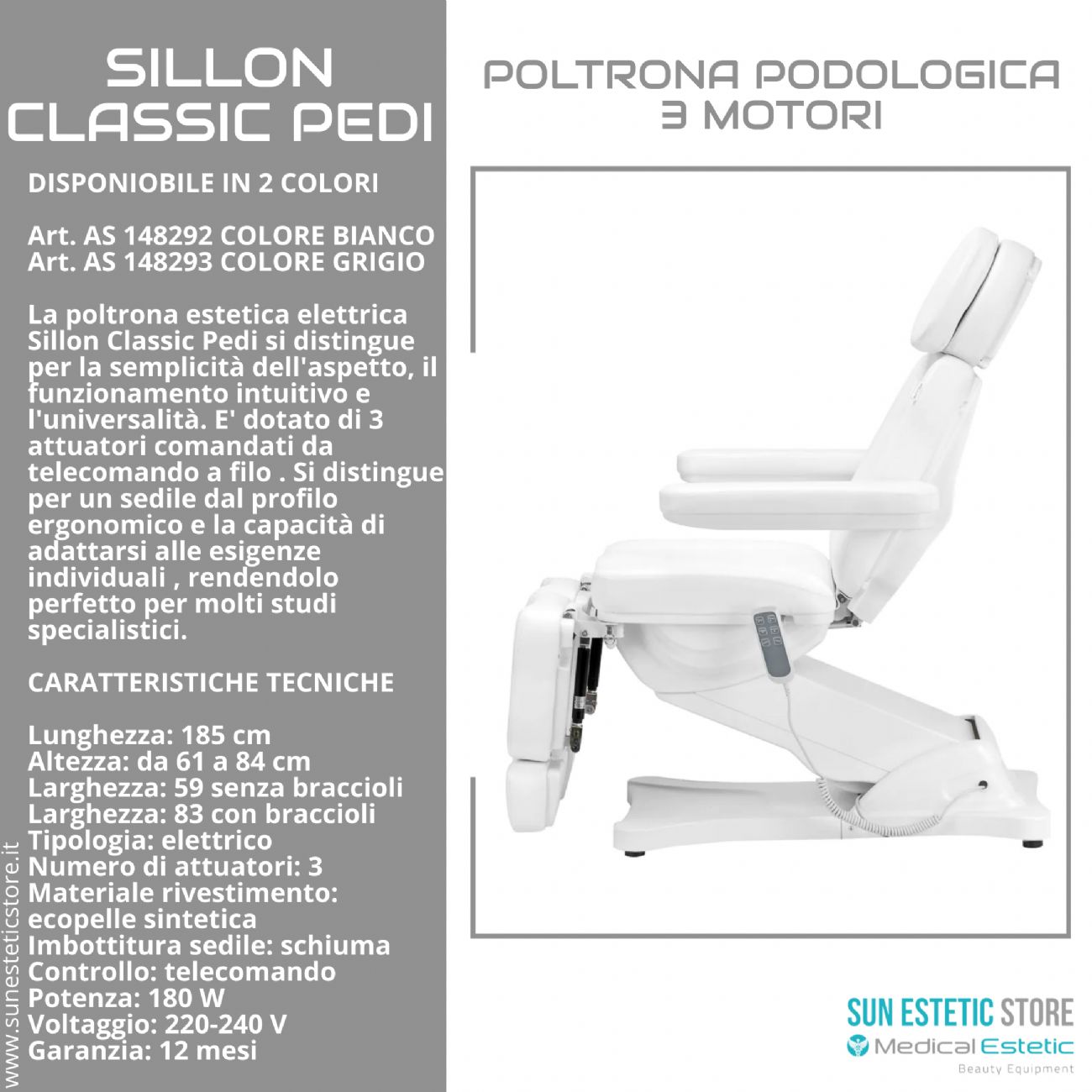 Sillon Classic Pedi poltrona podologica 3 motori per pedicure estetica