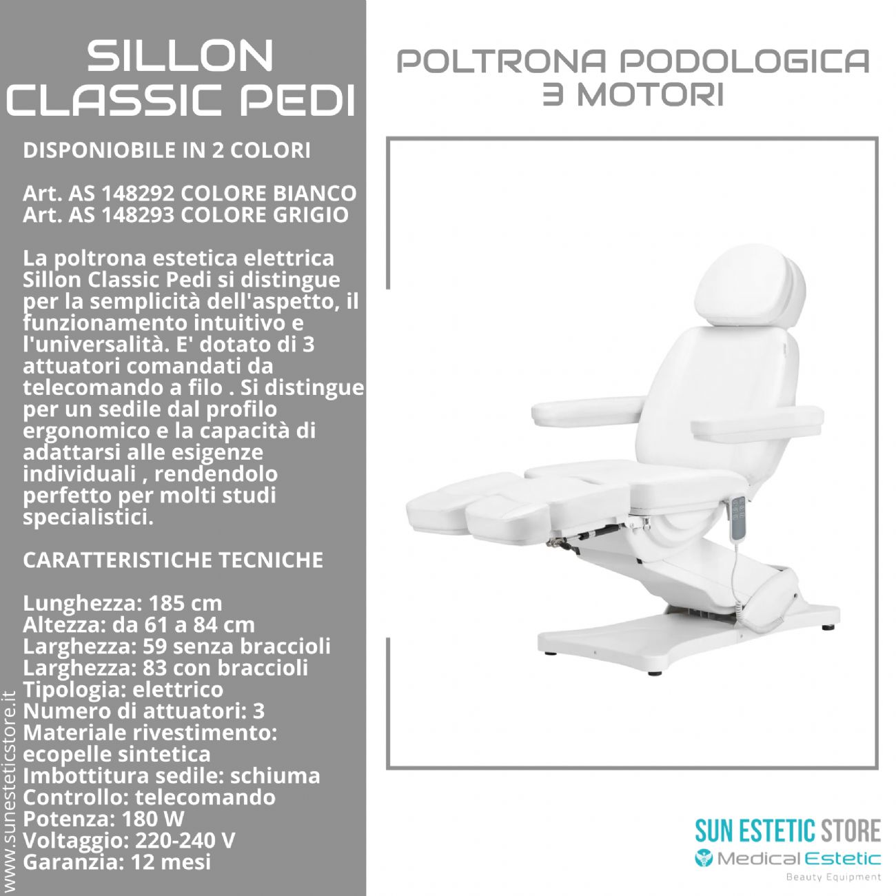 Sillon Classic Pedi poltrona podologica 3 motori per pedicure estetica