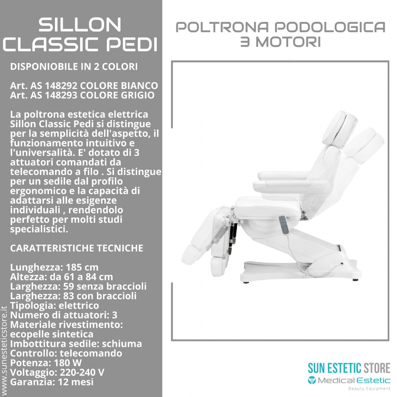 Sillon Classic Pedi poltrona podologica 3 motori per pedicure estetica