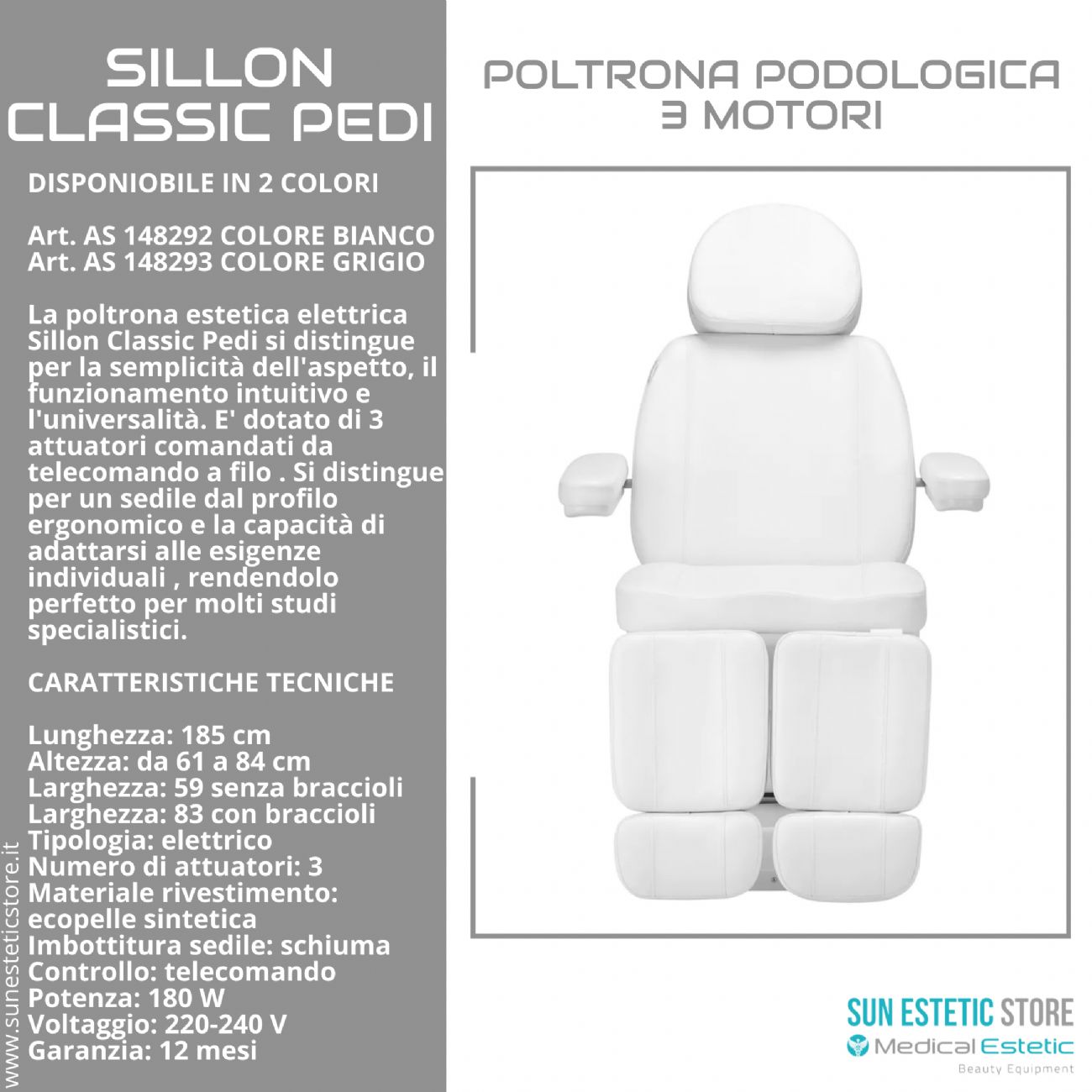 Sillon Classic Pedi poltrona podologica 3 motori per pedicure estetica