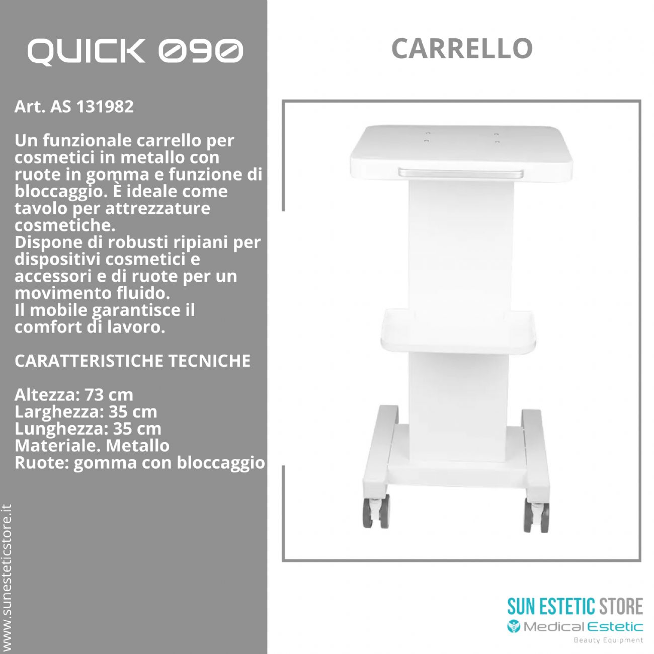 Quick 090 carrello porta tecnologie estetica in metallo con ruote bloccabili