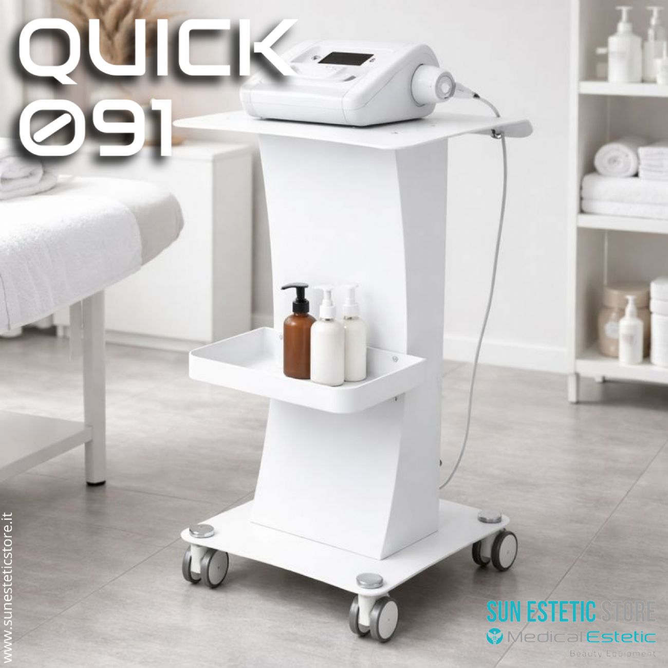 Quick 091 carrello porta tecnologie estetica in metallo con ruote bloccabili