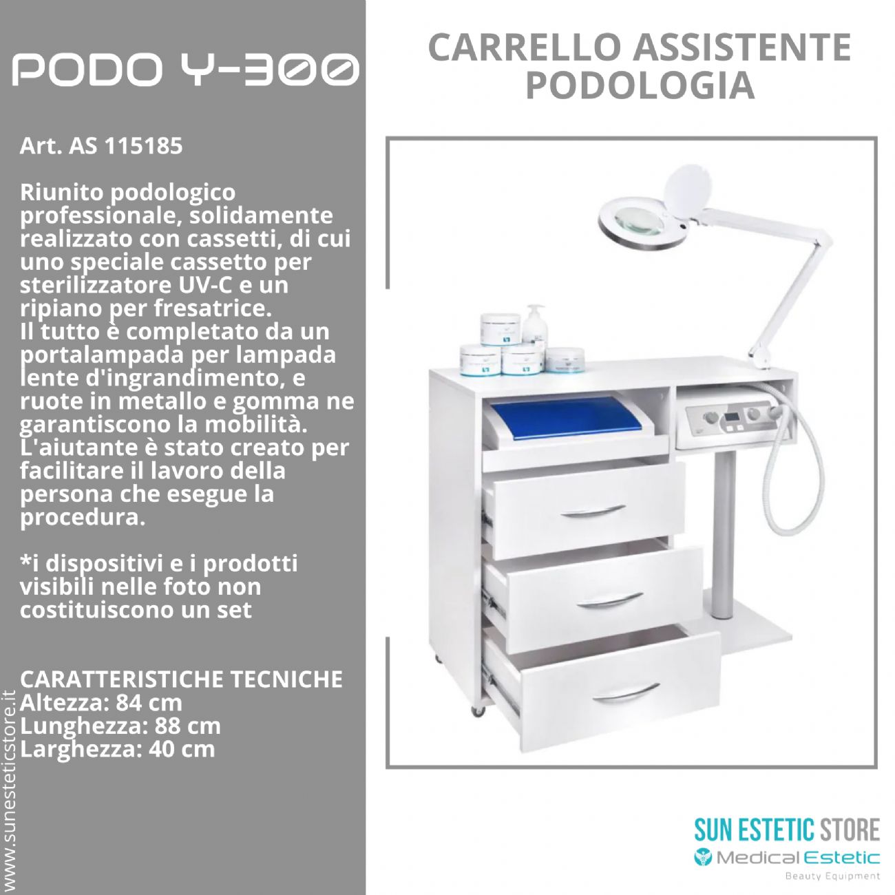 Podo Y-300 carrello assistente porta attrezzature per studio podologico