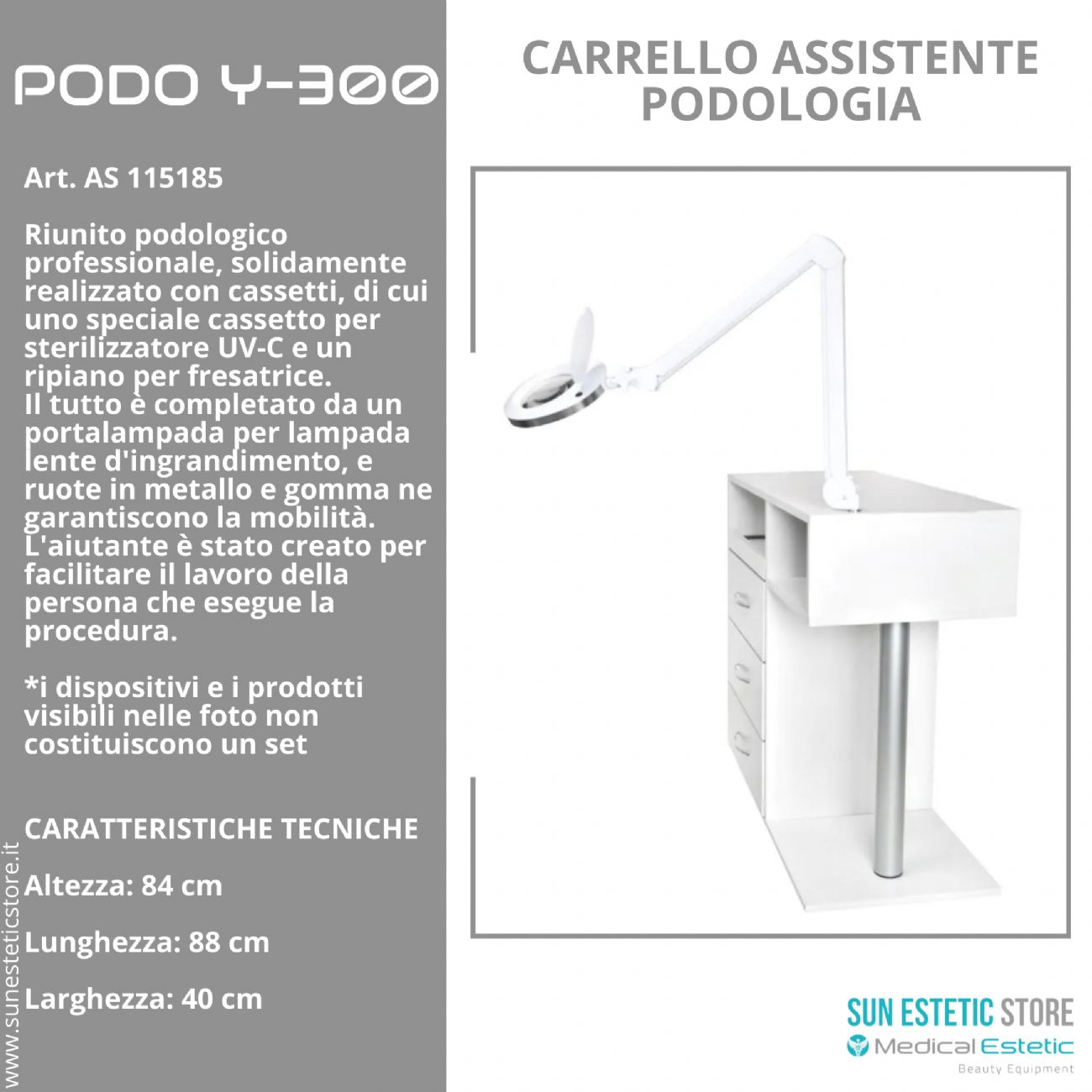 Podo Y-300 carrello assistente porta attrezzature per studio podologico