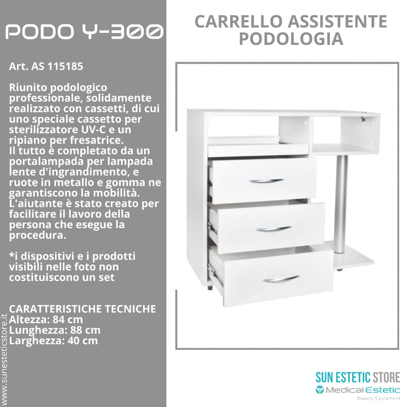 Podo Y-300 carrello assistente porta attrezzature per studio podologico