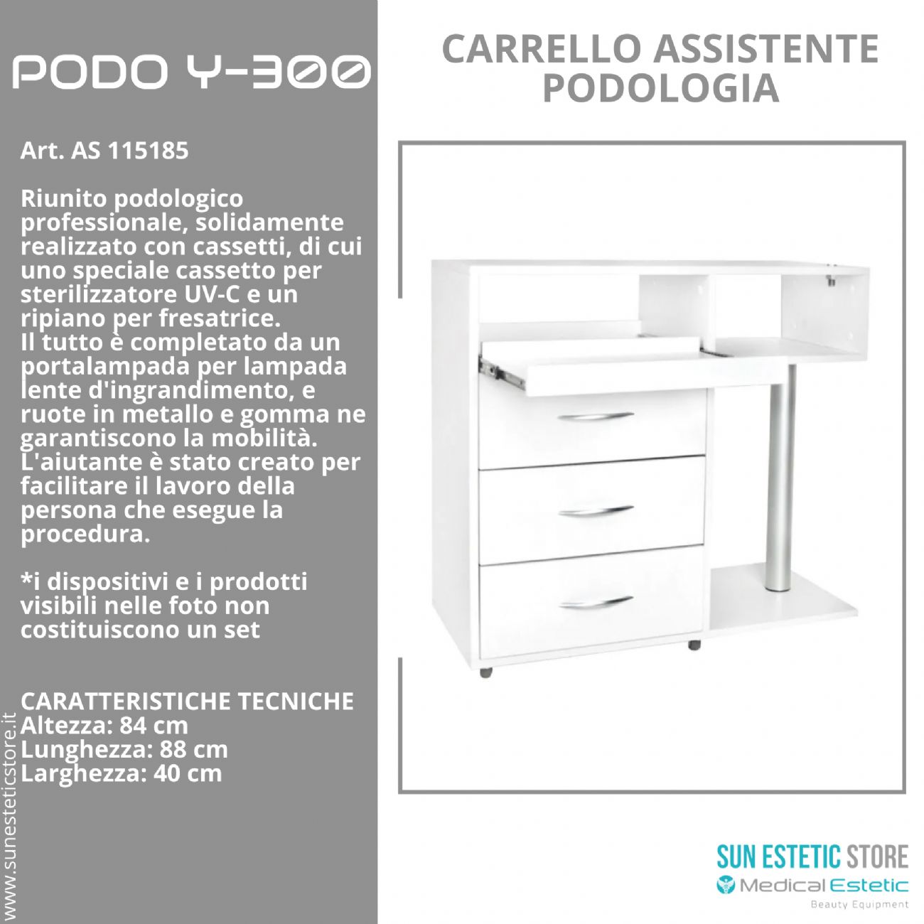 Podo Y-300 carrello assistente porta attrezzature per studio podologico