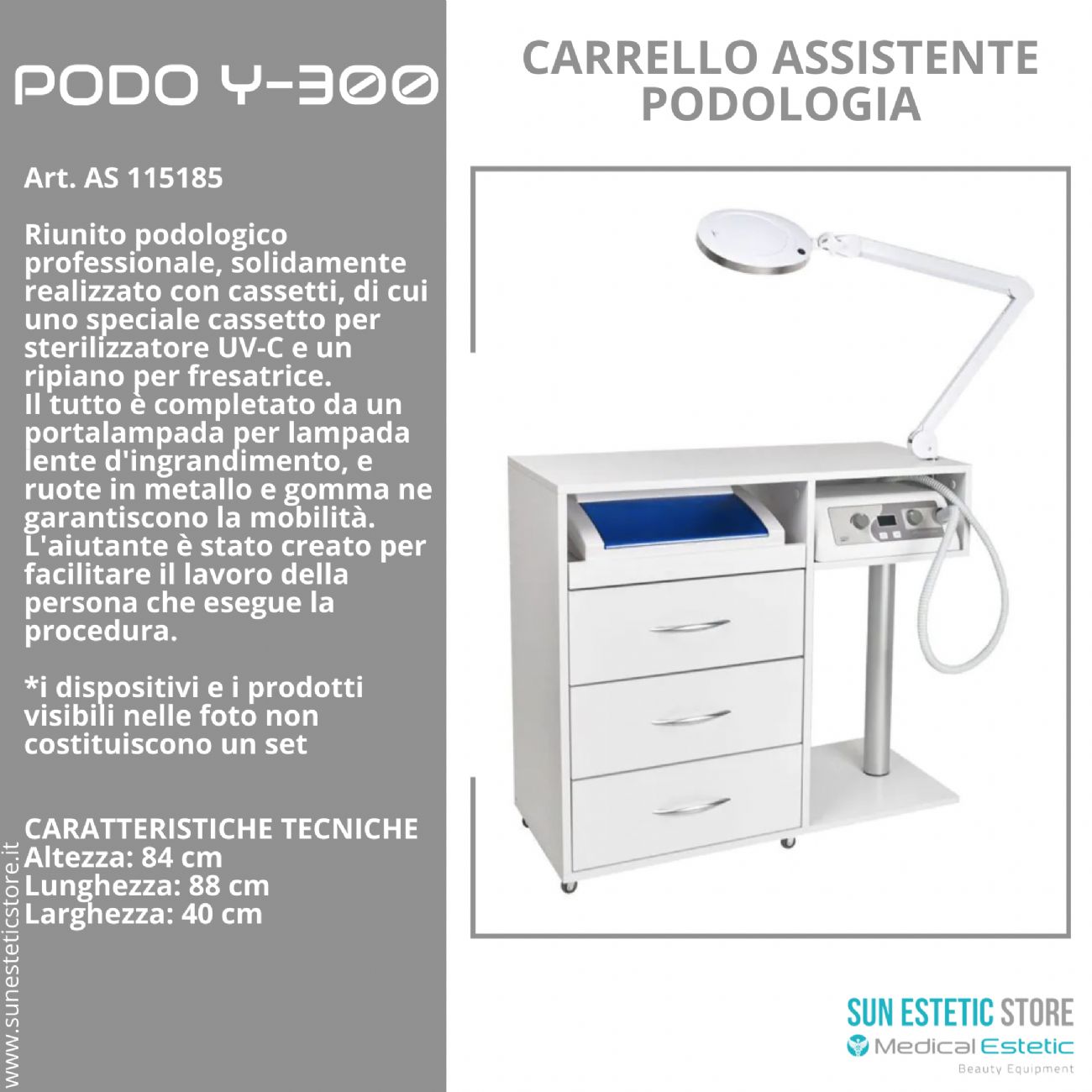 Podo Y-300 carrello assistente porta attrezzature per studio podologico