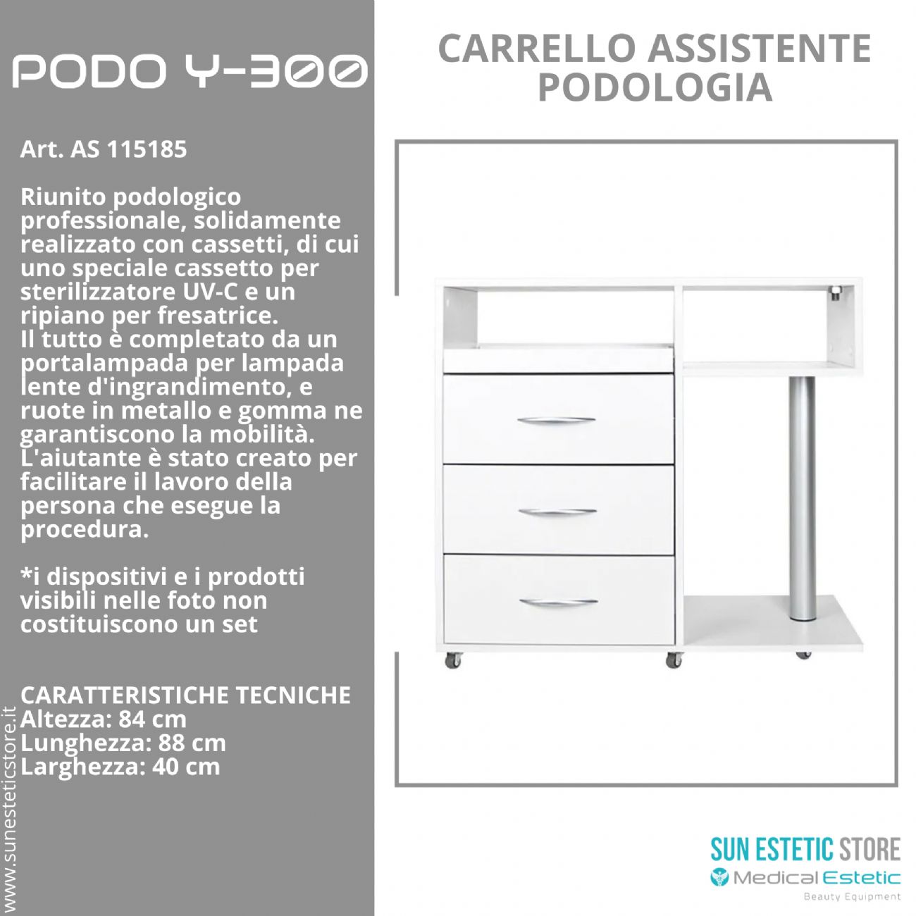 Podo Y-300 carrello assistente porta attrezzature per studio podologico