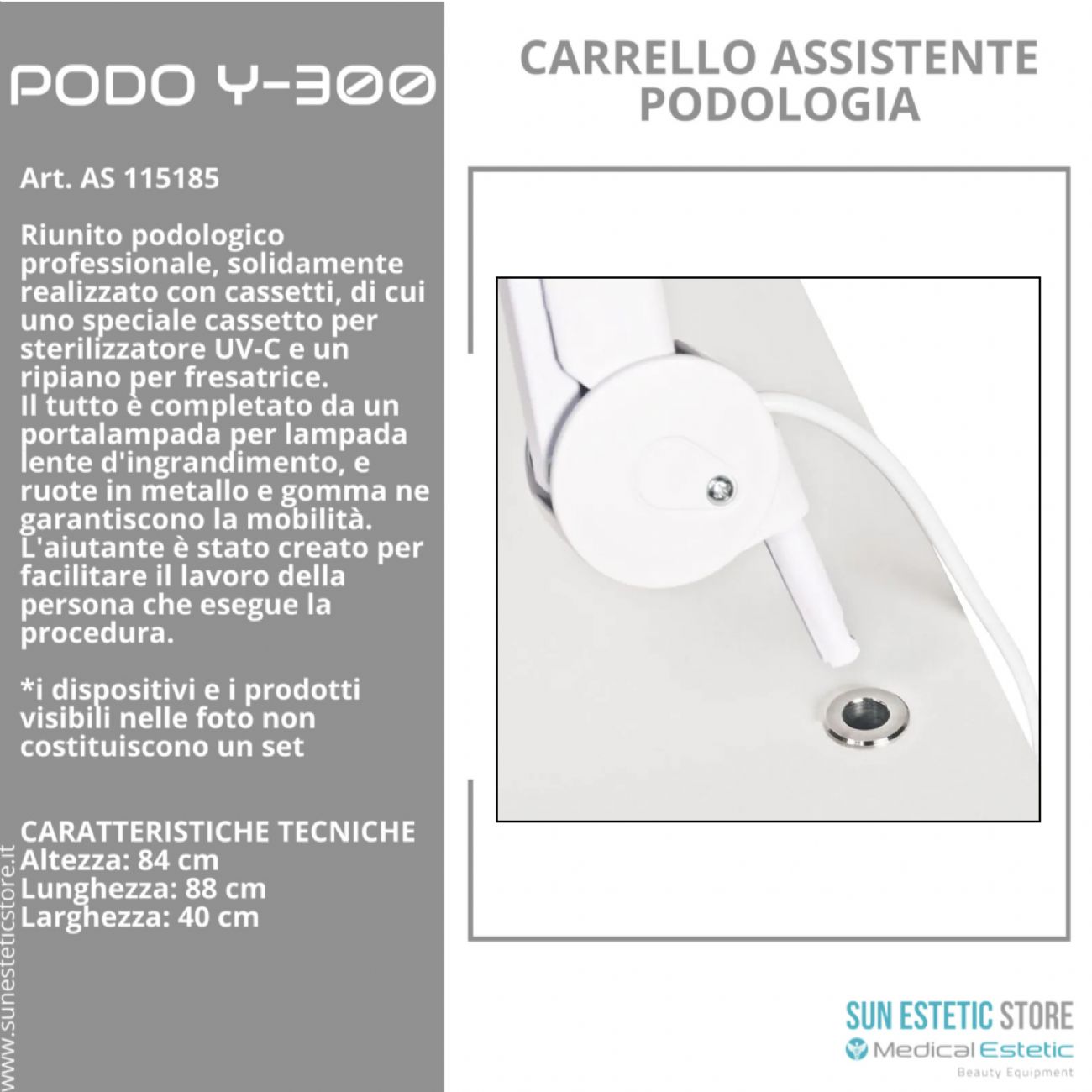 Podo Y-300 carrello assistente porta attrezzature per studio podologico