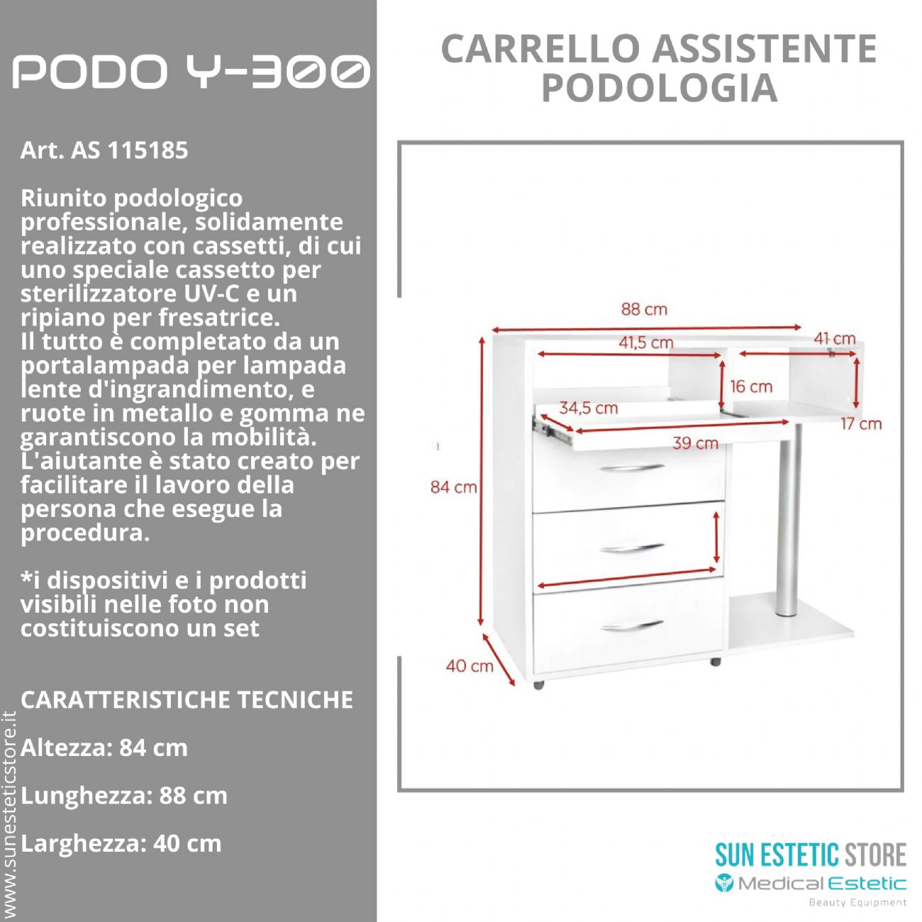 Podo Y-300 carrello assistente porta attrezzature per studio podologico