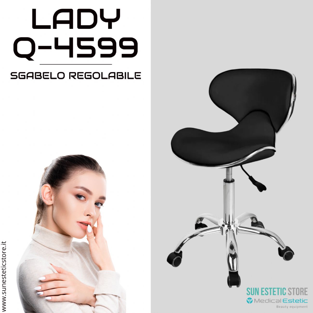 Lady Q-4599 sgabello poltroncina regolabile con schienale estetica nails