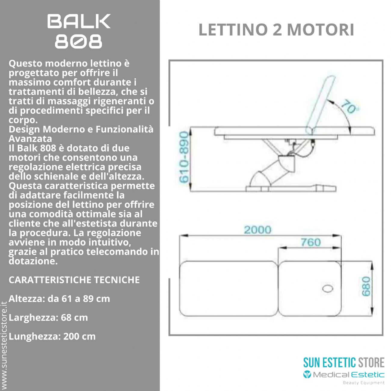 Balk 808 Lettino 2 motori massaggio estetica studio medico ambulatorio