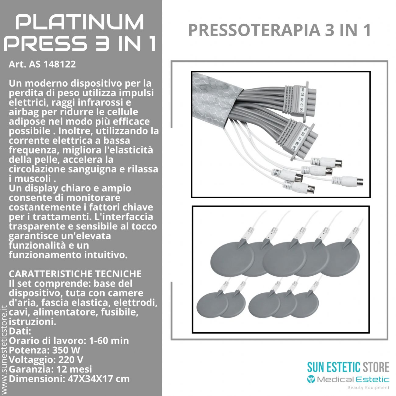 Platinum Press 3 in 1 Pressoterapia + infrarossi + elettrostimolazione