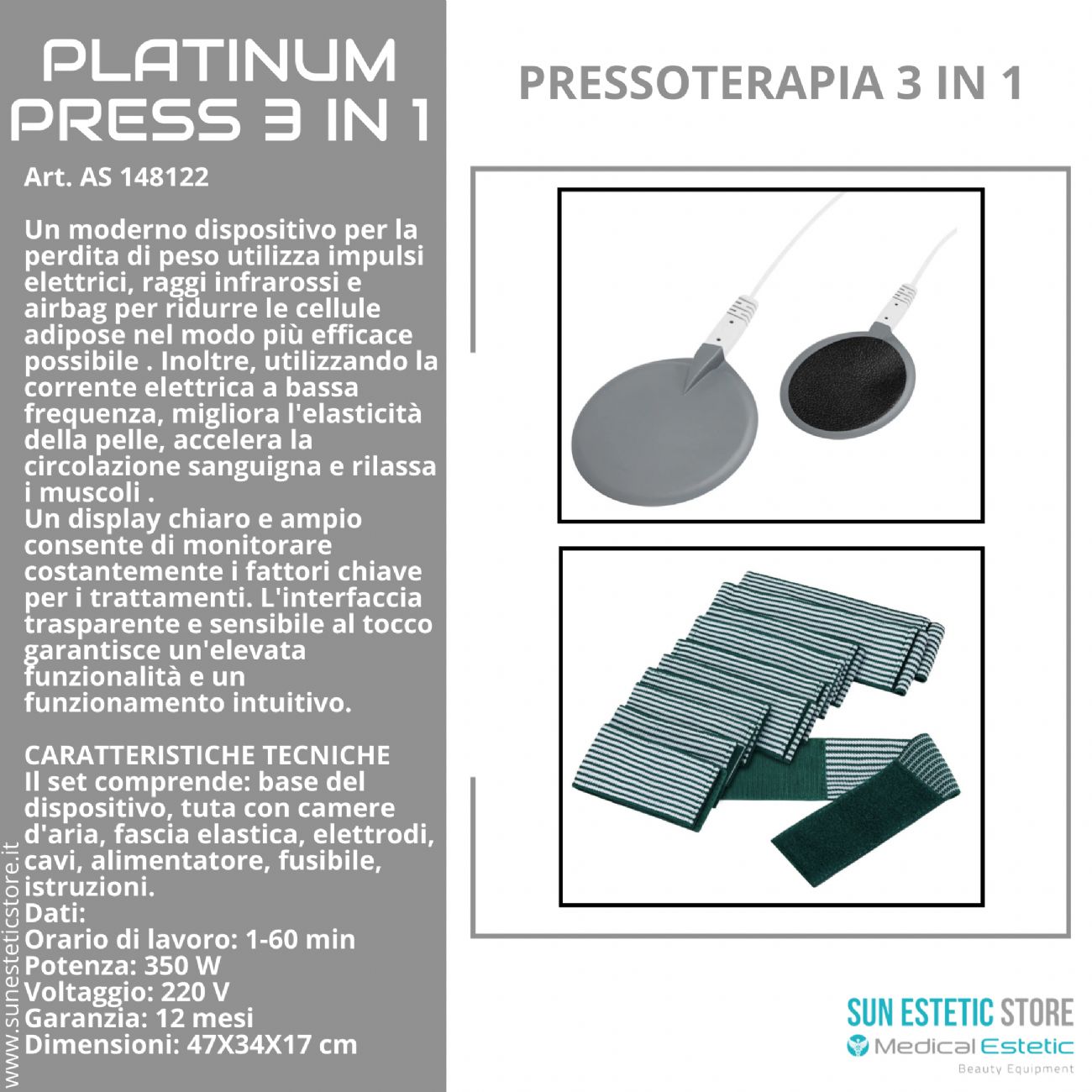 Platinum Press 3 in 1 Pressoterapia + infrarossi + elettrostimolazione