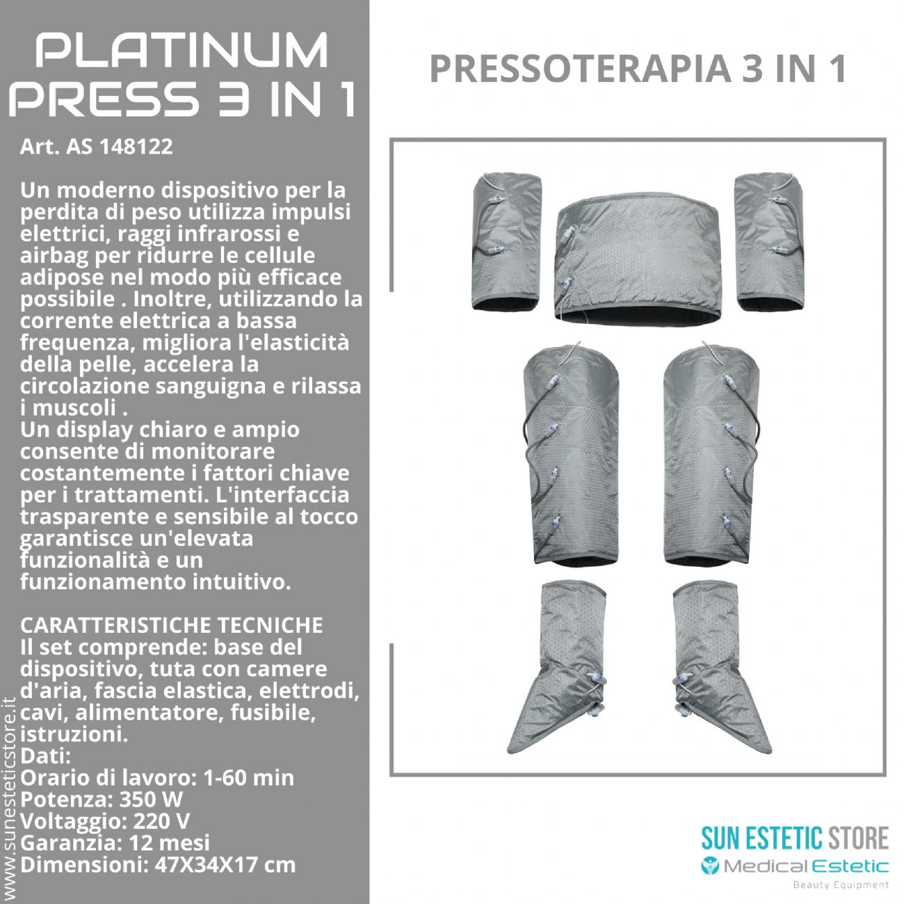 Platinum Press 3 in 1 Pressoterapia + infrarossi + elettrostimolazione