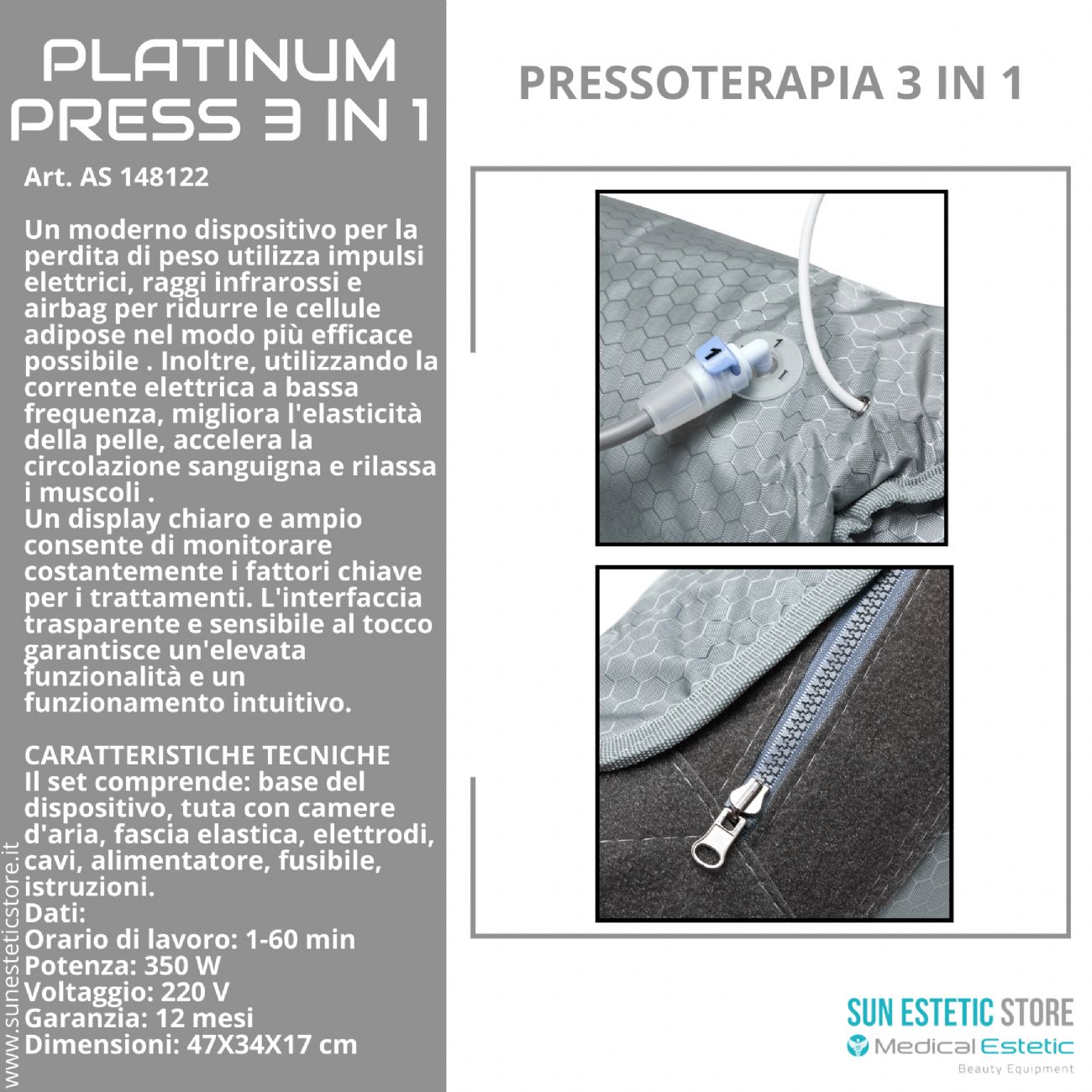 Platinum Press 3 in 1 Pressoterapia + infrarossi + elettrostimolazione