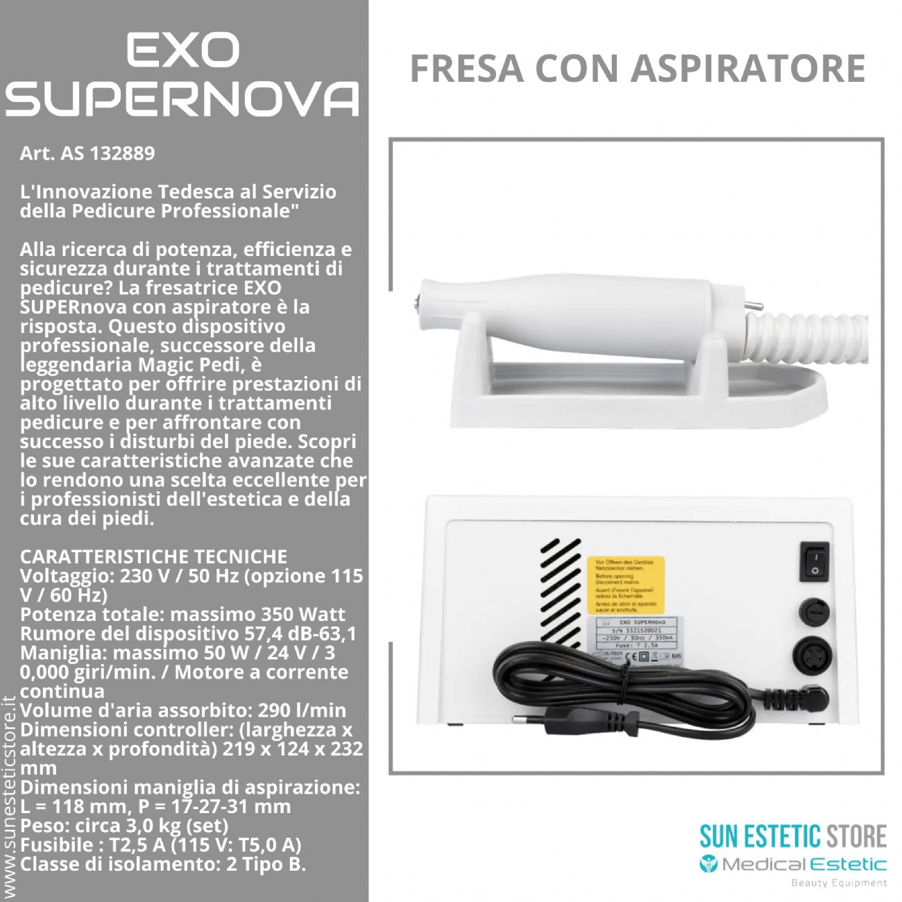 Exo Supernova fresa podologica professionale con aspiratore manicure