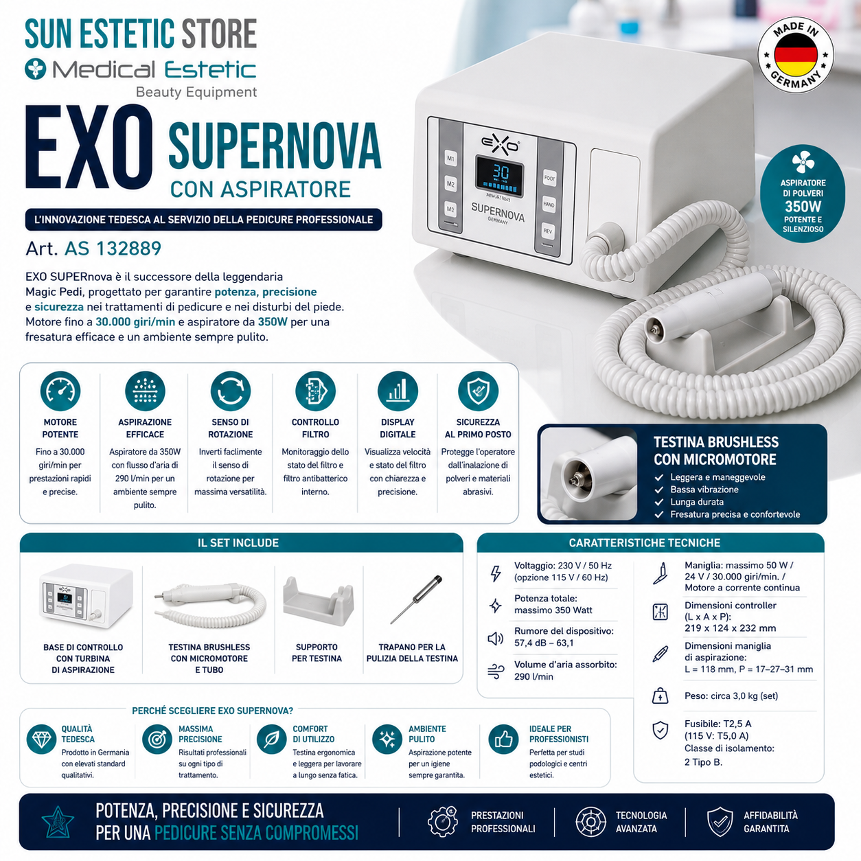 Exo Supernova fresa podologica professionale con aspiratore manicure