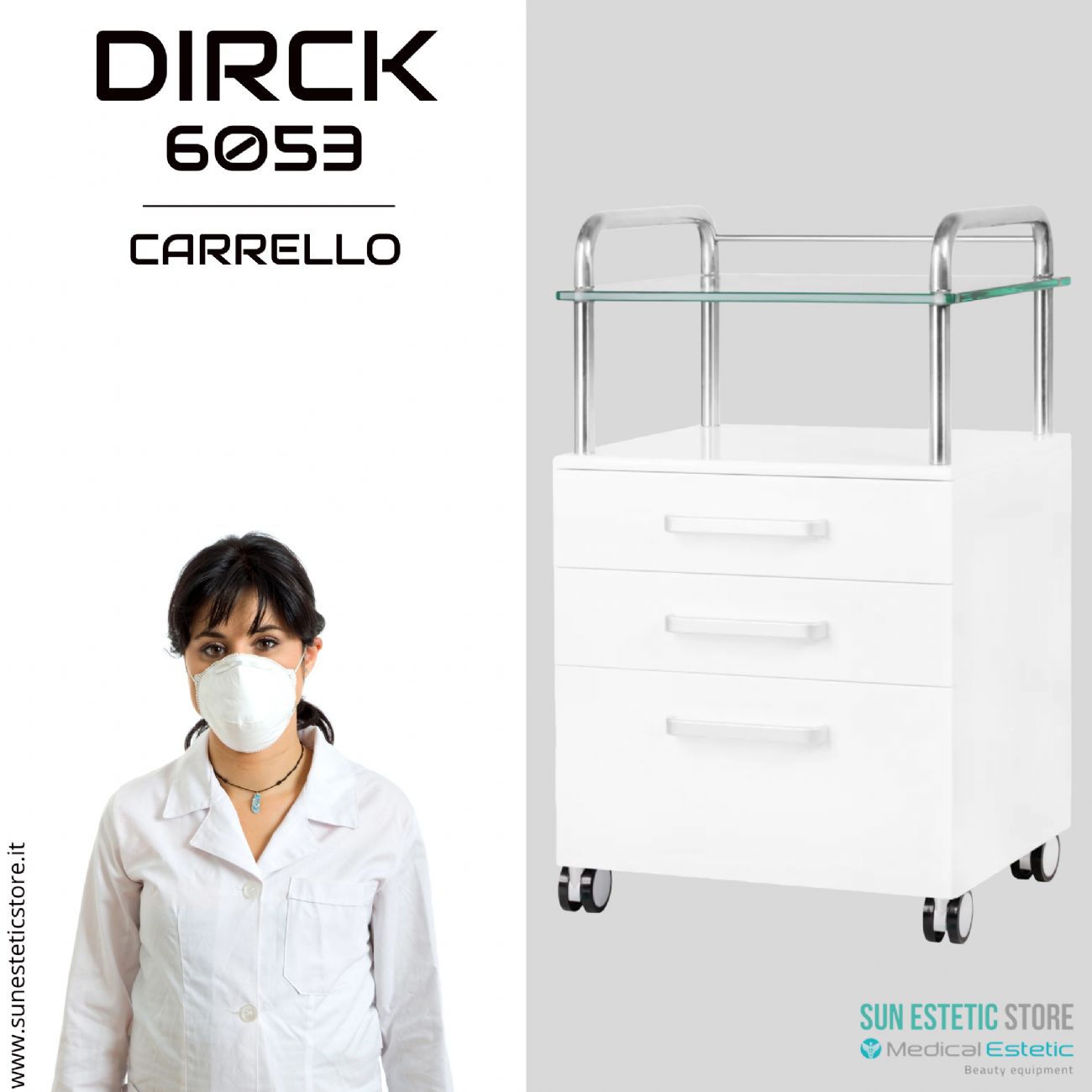 Dirck 6053 carrello assistente porta attrezzature per studio podologico estetica