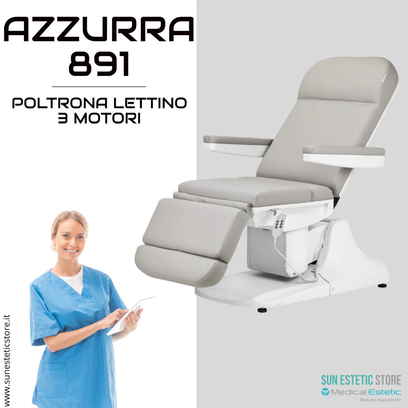 Azzurra 891 poltrona lettino elettrica professionale 3 motori estetica 