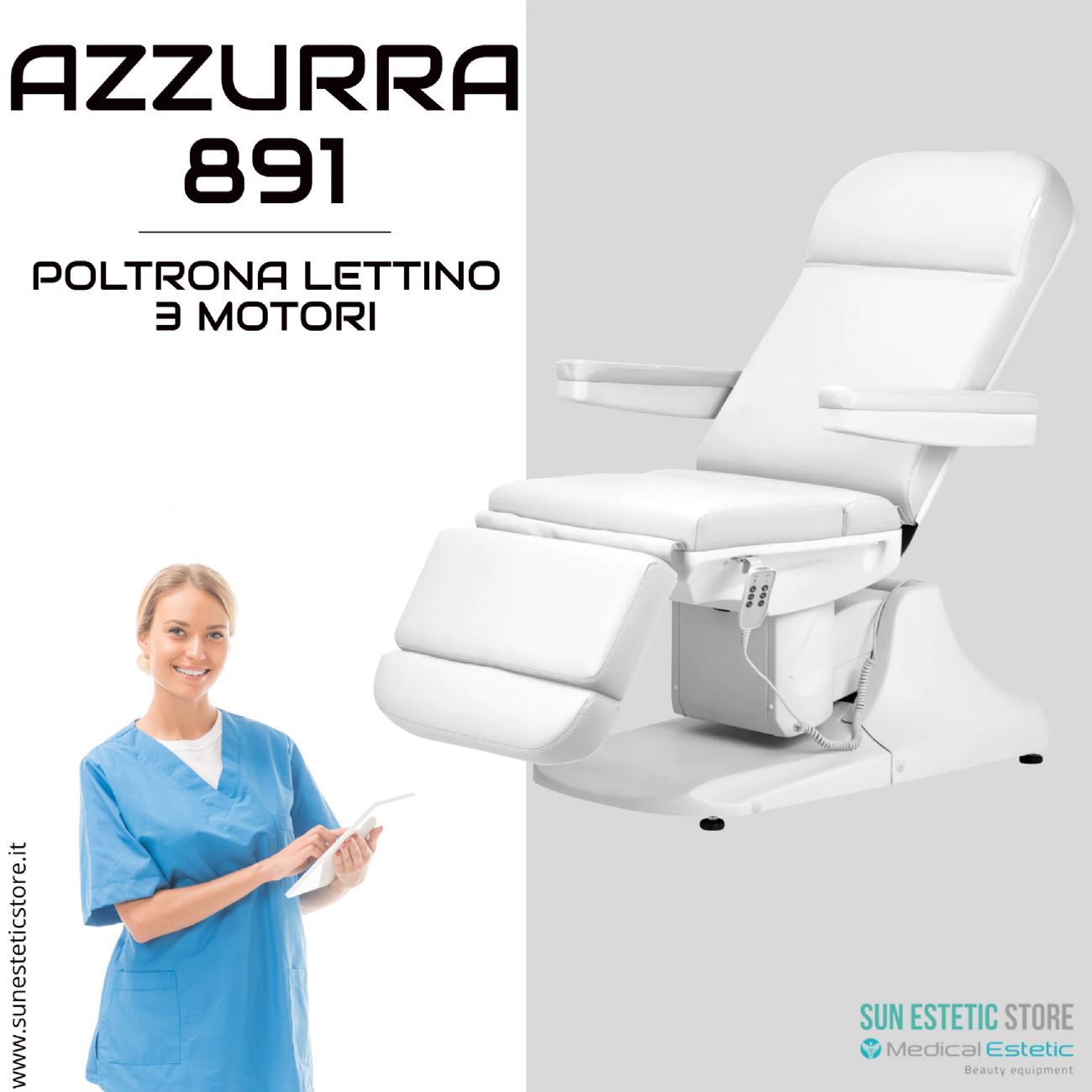 Azzurra 891 poltrona lettino elettrica professionale 3 motori estetica 