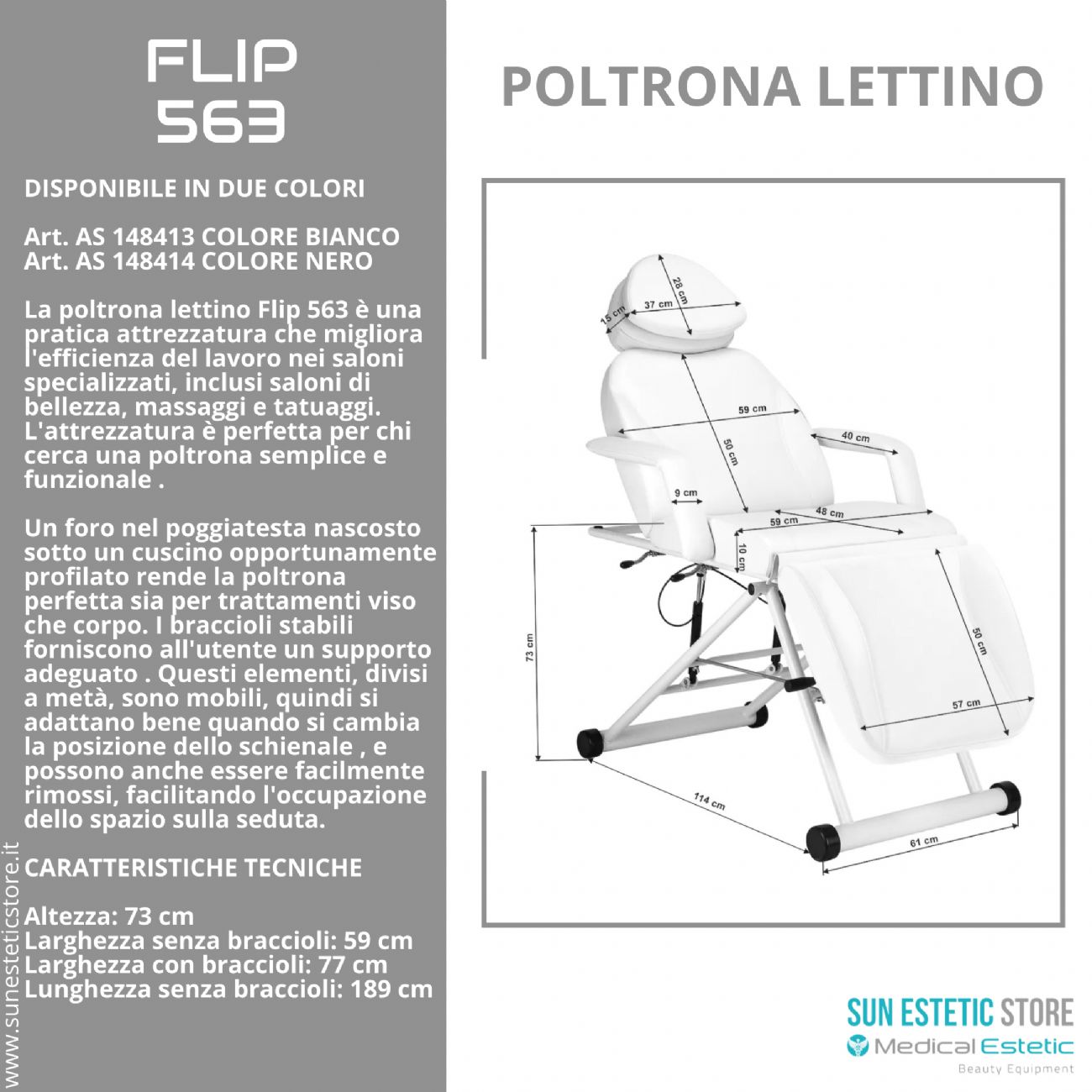 Flip 563 poltrona lettino manuale estetica tattoo